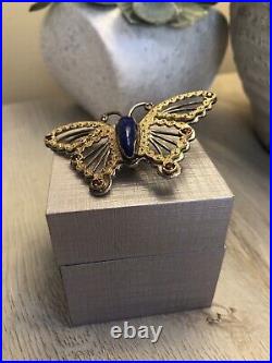 Vintage Butterfly Pendant Brass 925 By Cody Very Rare Estate Lapis Stone