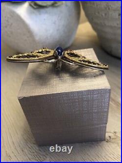 Vintage Butterfly Pendant Brass 925 By Cody Very Rare Estate Lapis Stone