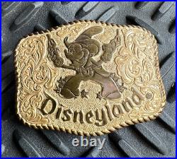 Vintage Disneyland Cowboy Mickey Mouse Etched Brass Belt Buckle Very Rare