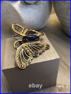 Vintage Estate Butterfly Pendant Brass 925 By Cody Very Rare Lapis Stone