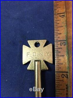 Vintage F. D. N. Y. Brass Key Fdny Fire Alarm Box Very Rare