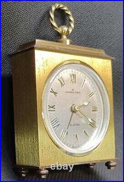 Vintage HAMILTON Alarm Clock Beautiful And Very Rare Brushed Brass Case Working