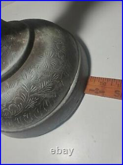 Vintage Hand Crafted Solid Brass Etched Vase Flower Pattern 36 Tall Very Rare