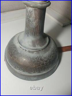 Vintage Hand Crafted Solid Brass Etched Vase Flower Pattern 36 Tall Very Rare