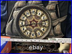 Vintage Heavy Solid Brass Sailboat Desk Mantle Clock. Hand Painted Very RARE