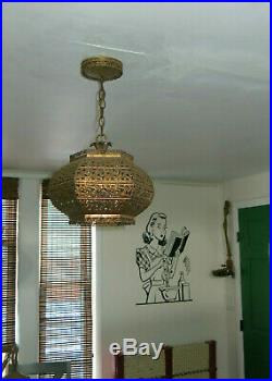 Vintage Hexagon Brass Filigree Pendant Light Fixture chandelier Very RARE