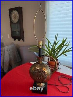 Vintage Huge & Very Rare Solid Brass Filigree Jug/Pot Lamp 34 to Top of Shade