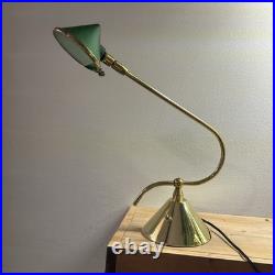 Vintage IKEA 1960 Brass Green Glass Desk Table Lamp MCM Cone Shape VERY RARE