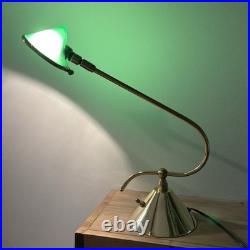 Vintage IKEA 1960 Brass Green Glass Desk Table Lamp MCM Cone Shape VERY RARE