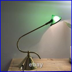 Vintage IKEA 1960 Brass Green Glass Desk Table Lamp MCM Cone Shape VERY RARE