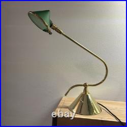 Vintage IKEA 1960 Brass Green Glass Desk Table Lamp MCM Cone Shape VERY RARE