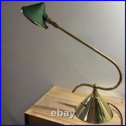 Vintage IKEA 1960 Brass Green Glass Desk Table Lamp MCM Cone Shape VERY RARE