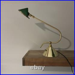 Vintage IKEA 1960 Brass Green Glass Desk Table Lamp MCM Cone Shape VERY RARE