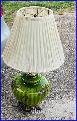 Vintage LARGE Mid Century Optical Green Glass & Brass Table Lamp Very Rare