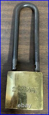 Vintage Large Brass Schlage Padlock With Key Heavy Duty 6 1/4 VERY RARE FIND