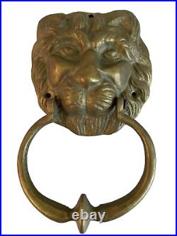 Vintage Large Door Knocker Solid Brass Lion's Head Very Rare Wood/ Iron Door