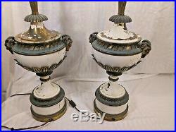 Vintage MID Century Pair Stiffel Brass Ram Horn Table Lamps Very Rare Antique