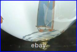 Vintage Nautical Themed Glass Lighting Shade-brass-wood-wheel-sailboat-very Rare