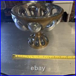 Vintage Nepir Brass & Glass Centerpiece Footed Fruit Bowl Very Rare Portugal