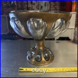 Vintage Nepir Brass and Glass Centerpiece Footed Fruit Bowl Very Rare Portugal