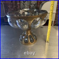 Vintage Nepir Brass and Glass Centerpiece Footed Fruit Bowl Very Rare Portugal