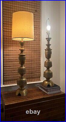 Vintage Pair Of James Mont Asian Inspired MCM Brass Lamps (Very rare)