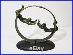 Vintage Pair Solid Brass SKYDIVERS Bookends Art Sculpture Very Rare