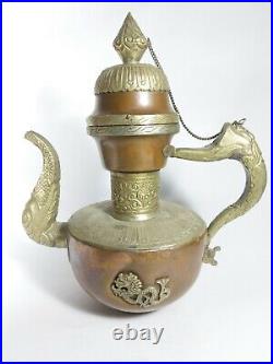 Vintage Persian Dallah Old antique Coffee Pot Engraved very rare Beautiful Brass