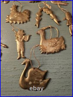 Vintage & Rare MidCentury Lot Of (19) Brass Christmas Tree Ornaments-Very Good