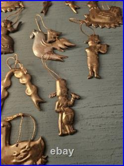 Vintage & Rare MidCentury Lot Of (19) Brass Christmas Tree Ornaments-Very Good