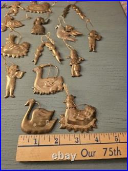 Vintage & Rare MidCentury Lot Of (19) Brass Christmas Tree Ornaments-Very Good