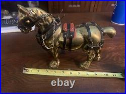 Vintage SOILD Brass Horse, With All Real Leather Saddle VERY RARE