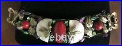 Vintage Schiaparelli Mother of Pearl Red Glass Cabs Bracelet VERY RARE