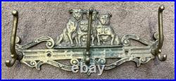 Vintage Solid Brass Bulldog Coat Rack Wall Mount 1900-40 Very Heavy Hooks RARE