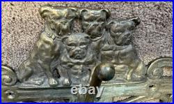 Vintage Solid Brass Bulldog Coat Rack Wall Mount 1900-40 Very Heavy Hooks RARE