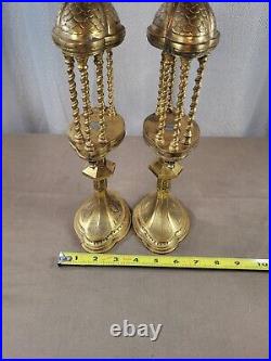 Vintage Solid Brass Feretory Reliquary Pair Very Heavy & Ornate Ultra Rare
