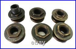 Vintage Solid Brass Spark Plug Bases Set Of 6 Used Very Nice Rare Collectible
