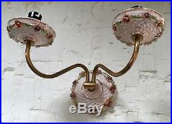 Vintage Very Rare 1930's Brass & Porcelain Double Wall Lights 2 fittings
