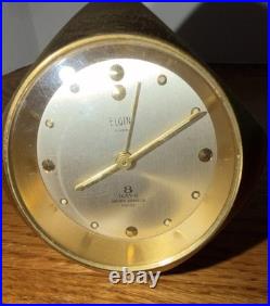 Vintage Very Rare Elgin DICE 8 Day Desk Alarm Clock Swiss 7 Jewels Solid Brass