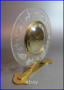 Vintage Very Rare Lancel Paris France Zodiac Brass Tested Working Desk Clock