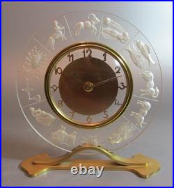 Vintage Very Rare Lancel Paris France Zodiac Brass Tested Working Desk Clock