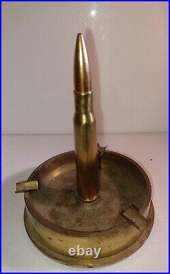 Vintage Very Rare Military Soldiers Art Brass Cannon Bullet Desk Souvenir 1945