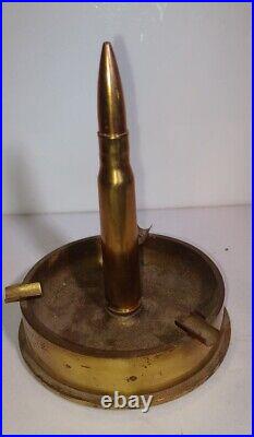 Vintage Very Rare Military Soldiers Art Brass Cannon Bullet Desk Souvenir 1945
