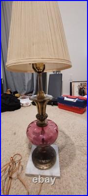 Vintage Very Rare Purple Glass Lamp With Marble Bottom And Brass Base