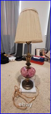 Vintage Very Rare Purple Glass Lamp With Marble Bottom And Brass Base