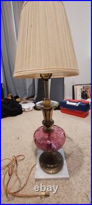 Vintage Very Rare Purple Glass Lamp With Marble Bottom And Brass Base