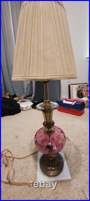 Vintage Very Rare Purple Glass Lamp With Marble Bottom And Brass Base