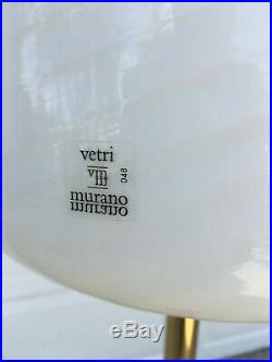 Vintage Very Rare Vetri Murano White Swirl Glass Shade Floor Lamp Brass Base