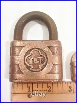 Vintage Very Small Yale & Towne Rare Brass Padlock + Large Lock Both With Trefoil
