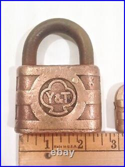 Vintage Very Small Yale & Towne Rare Brass Padlock + Large Lock Both With Trefoil